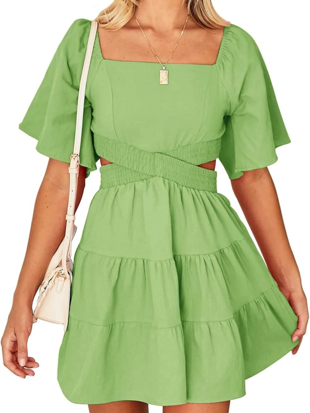 Shy Velvet Square Neck Crisscross Waist Summer Dress NWT